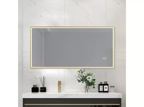 Miroir salle de bain LED 110x60cm anti buée avec cadre doré LB-126080G