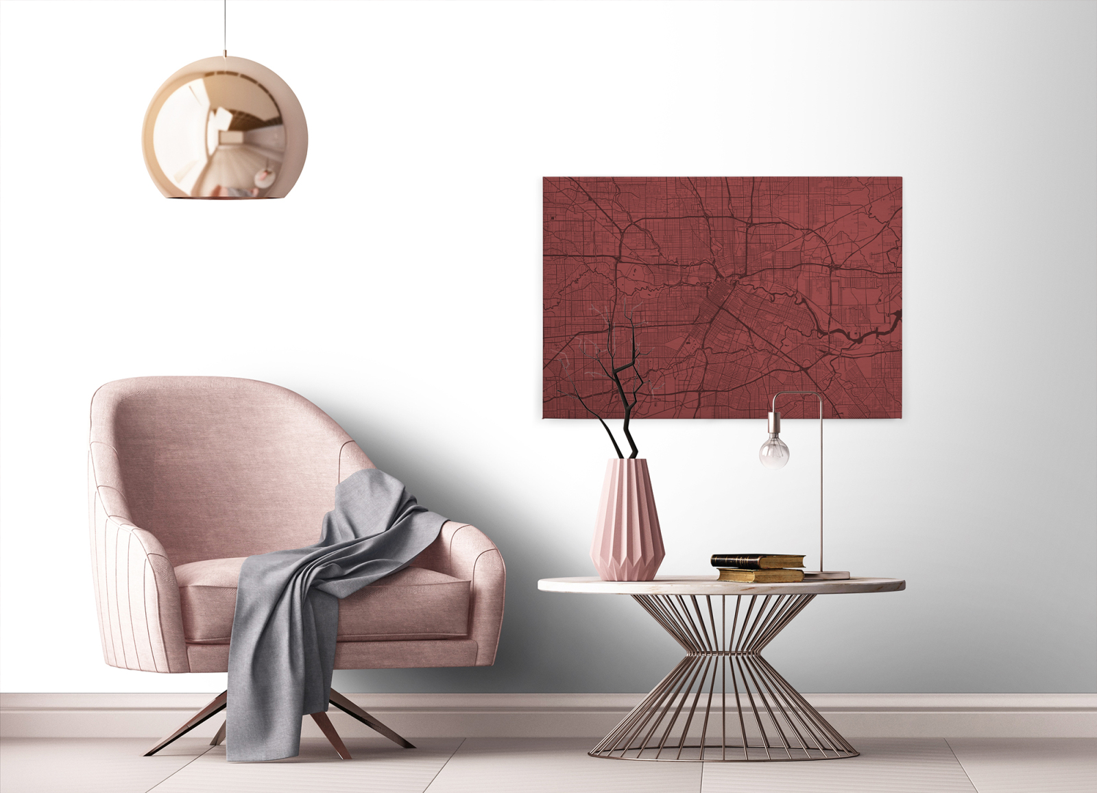 Leinwandbild STADTPLAN - rot-schwarz - 90x60 cm
