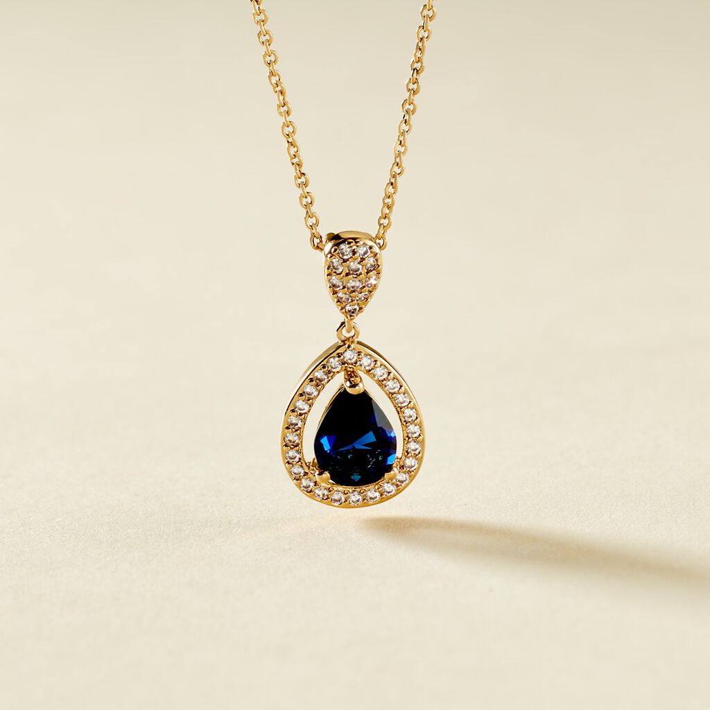 Collier Brigita Plaqué Or Pierre De Synthese Et Oxyde De Zirconium