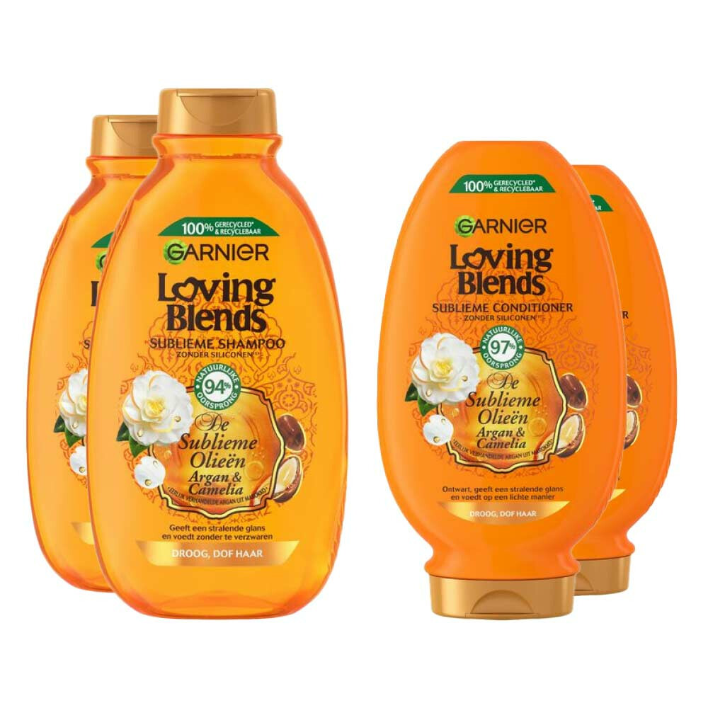 Garnier Loving Blends Argan en Cameliaolie Shampoo - 2x 300 ml & Conditioner 2x 250 ml - Pakket