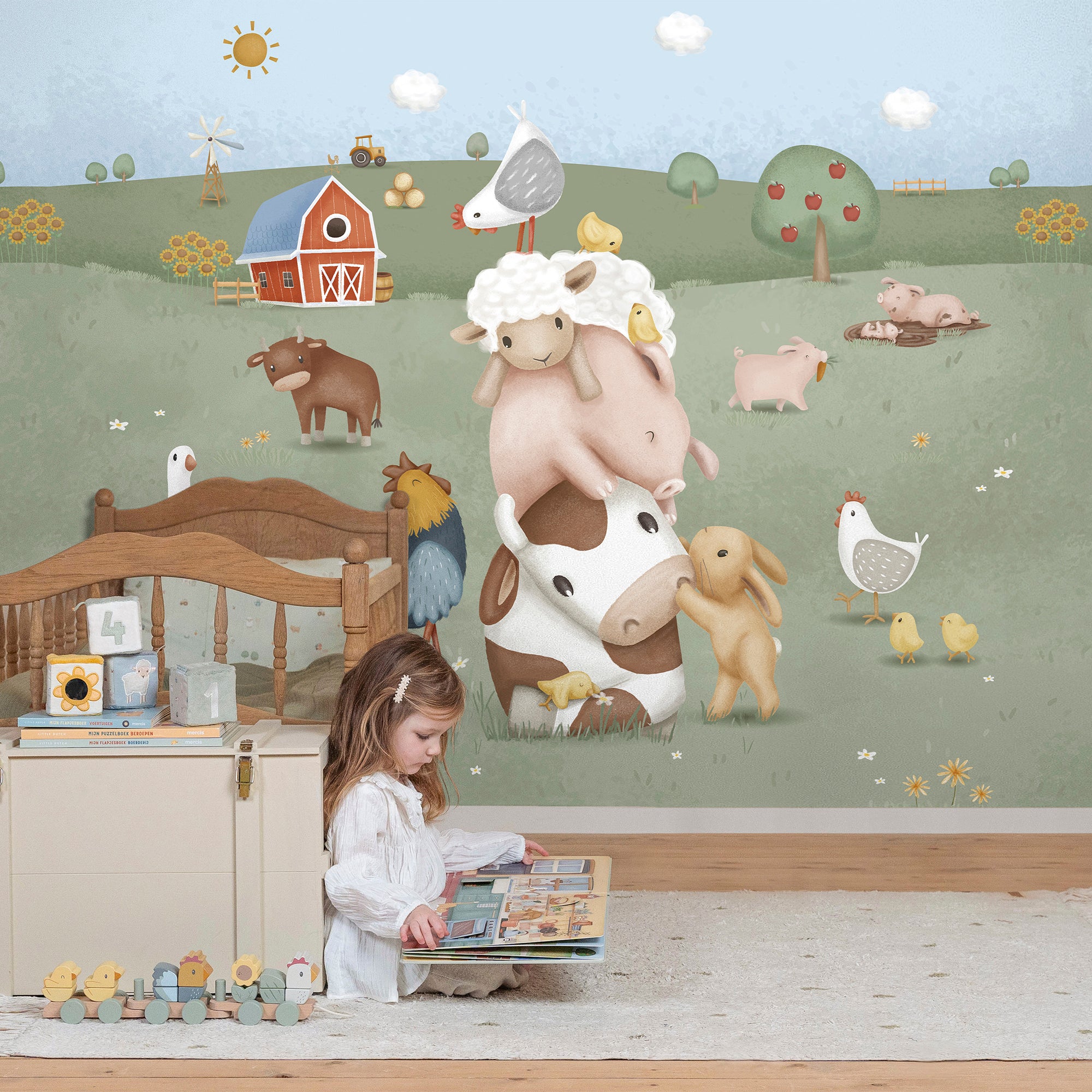 Little Dutch Little Farm Fotobehang - Dieren - 2,80x3m - Groen