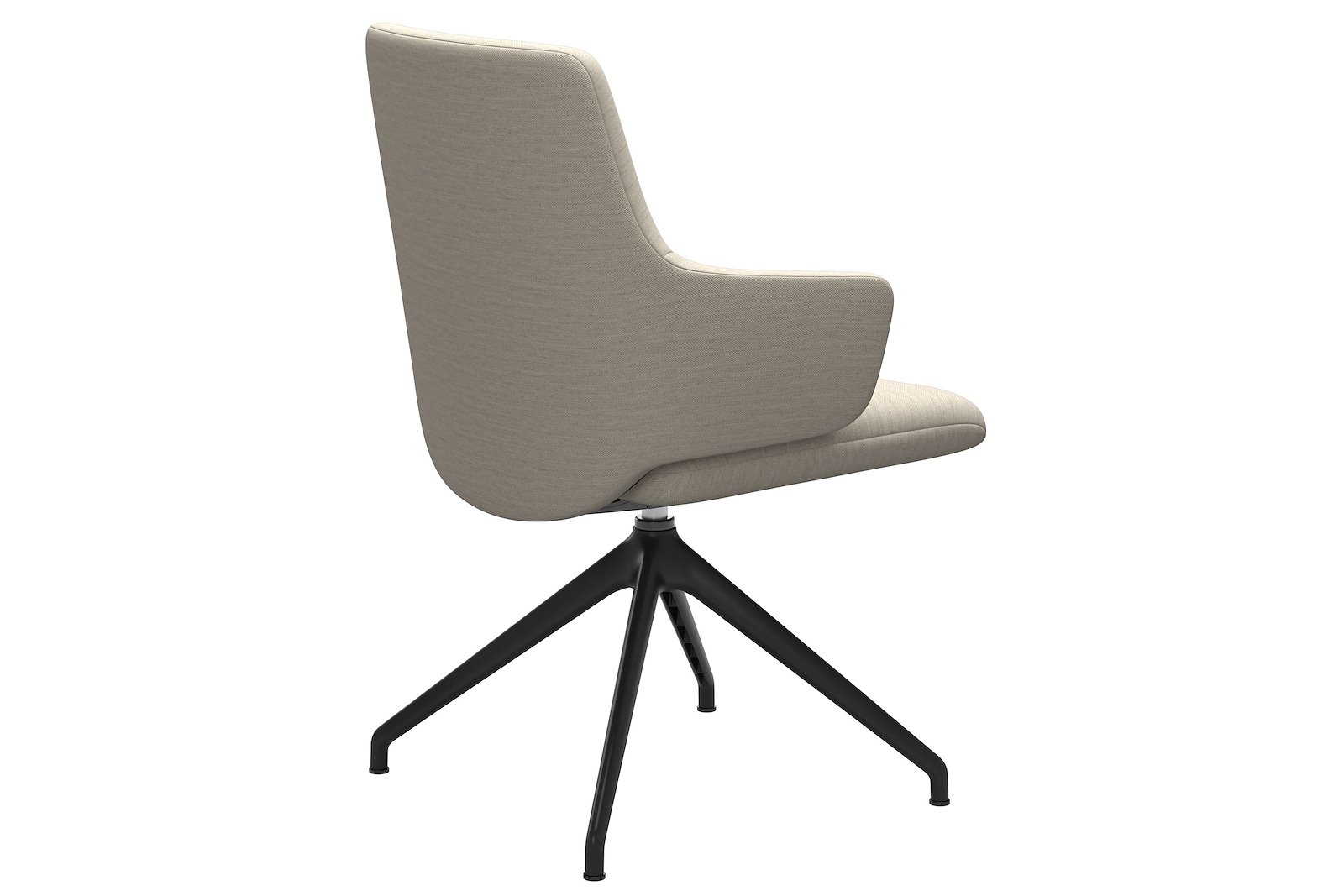 Basil spisestol Tekstil Mirage Offwhite med matt sort understell. Lav rygg, med arm og large sete. Vaskbart trekk