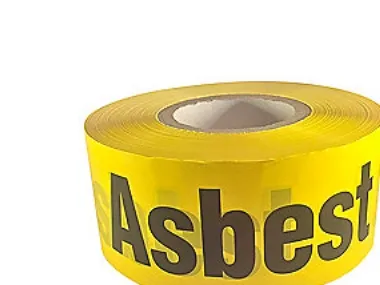 OTTO SCHACHNER Advarselstape Asbest 50mm Sort tekst på gul tape. Til afmærkning af områder med fare for kontakt med farlige stoffer