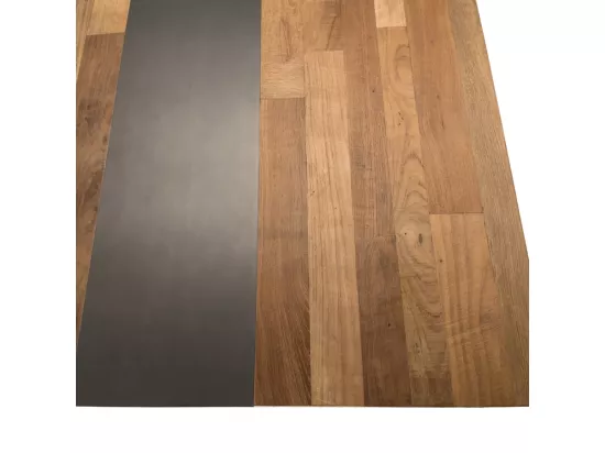 MADISON - Table basse carrée 120x120cm bois Teck recyclé métal et pieds métal noir