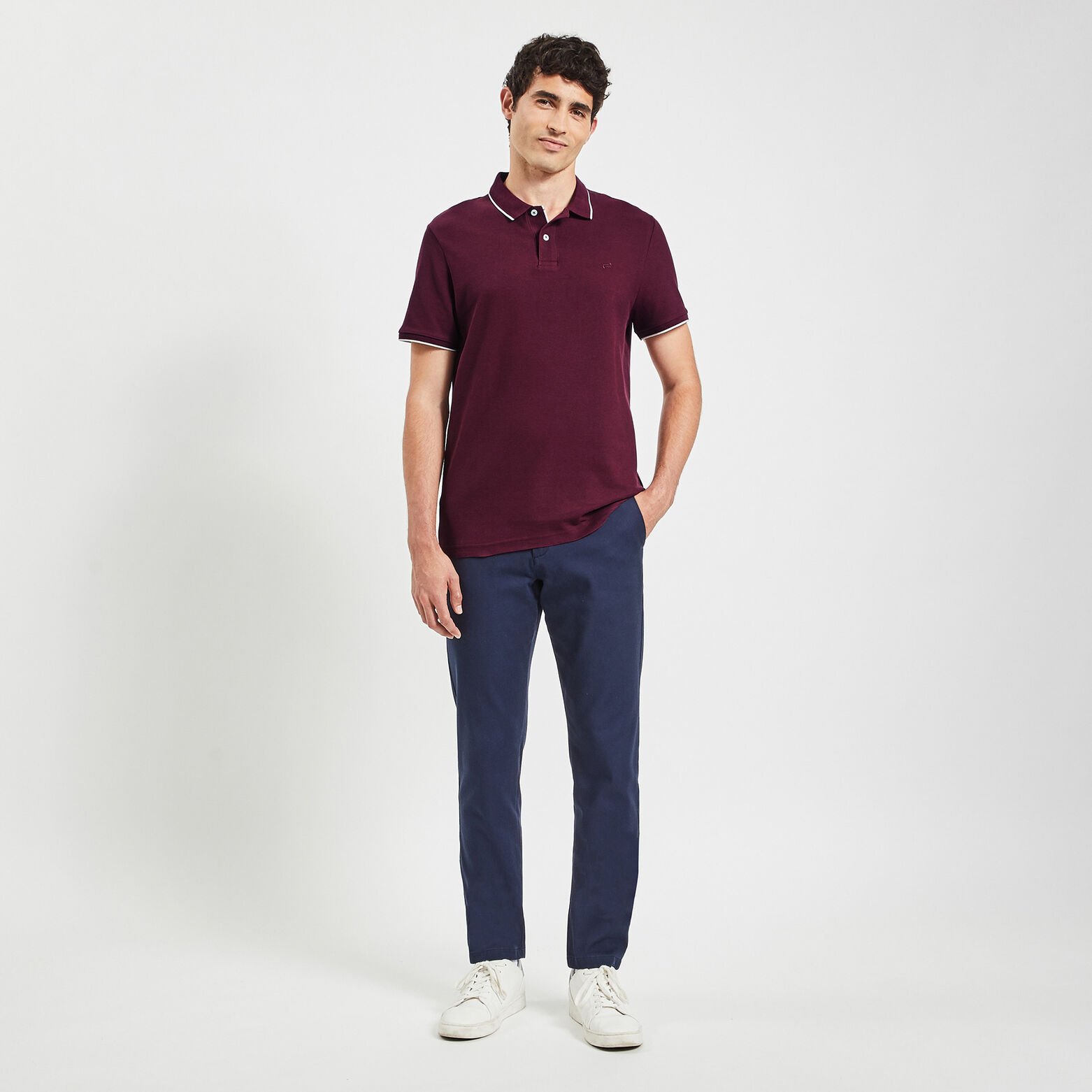 Polo manches courtes uni coton piqué Bordeaux