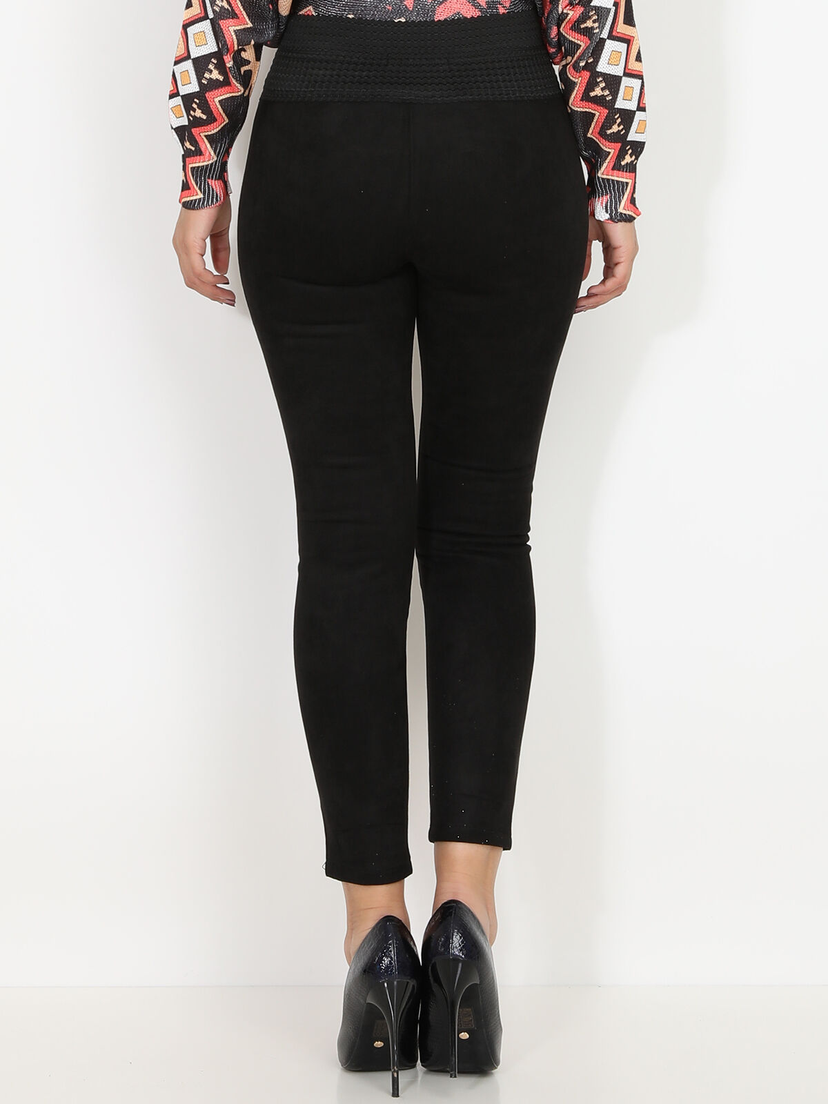 Legging en suédine à boutons- Noir