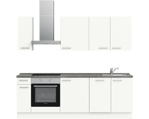 Nobilia Elements keukenblok met apparatuur Urban 240 cm alpinewit mat voorgemonteerde variant links 4004539036994