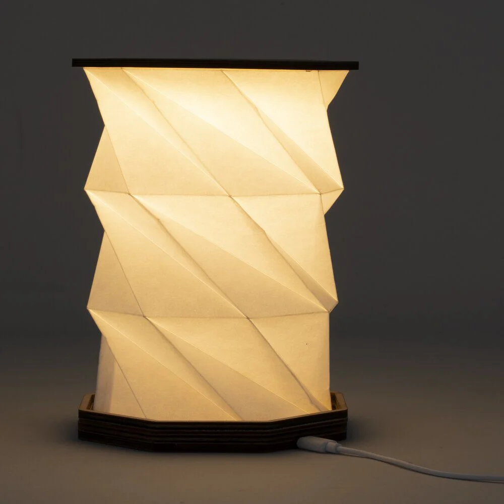 Lampe accordéon USB tactile en bois blanc chaud Ø12xH22cm