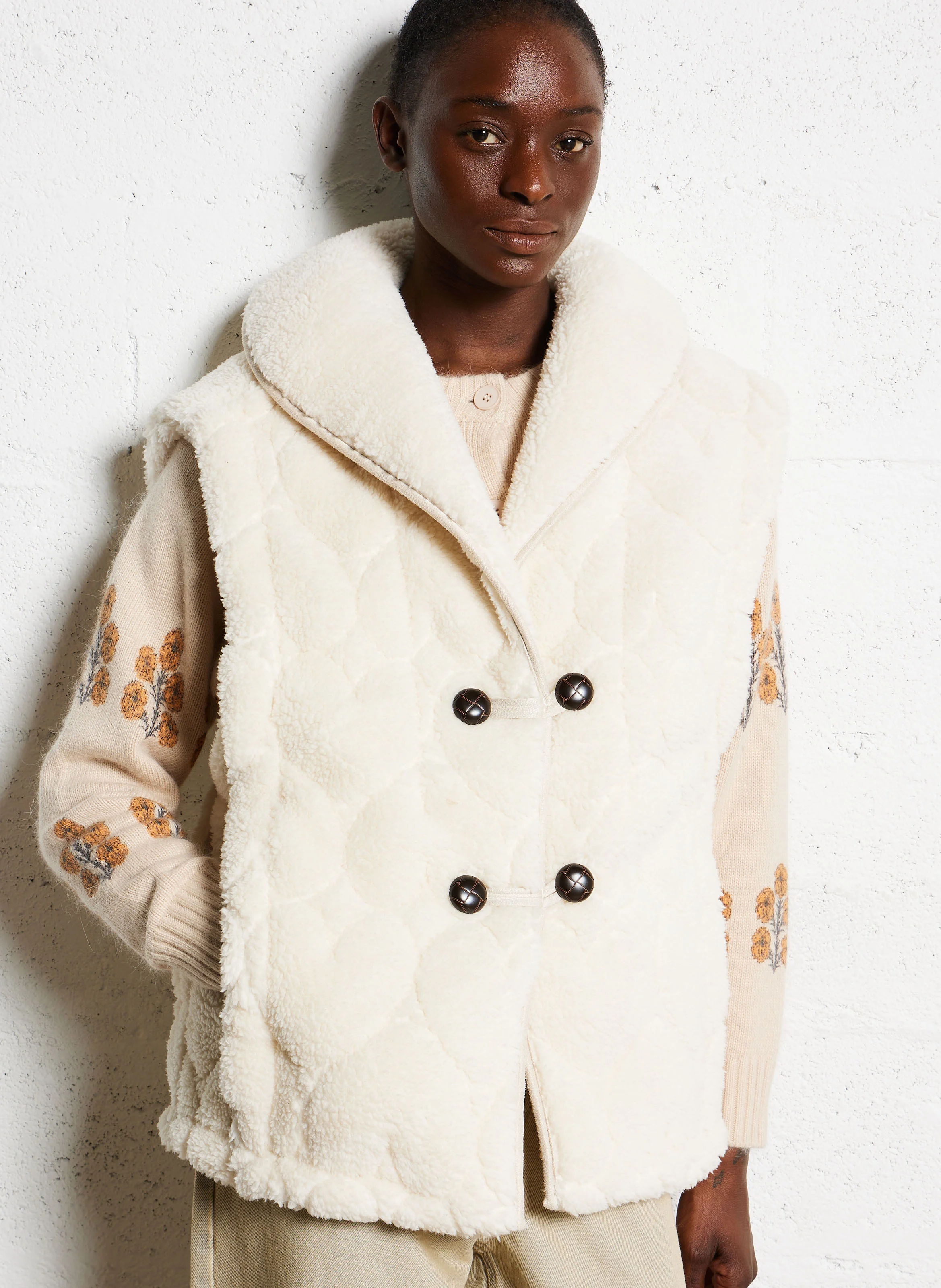 MERLIN - Veste droite en fourrure synthétique | Blanc