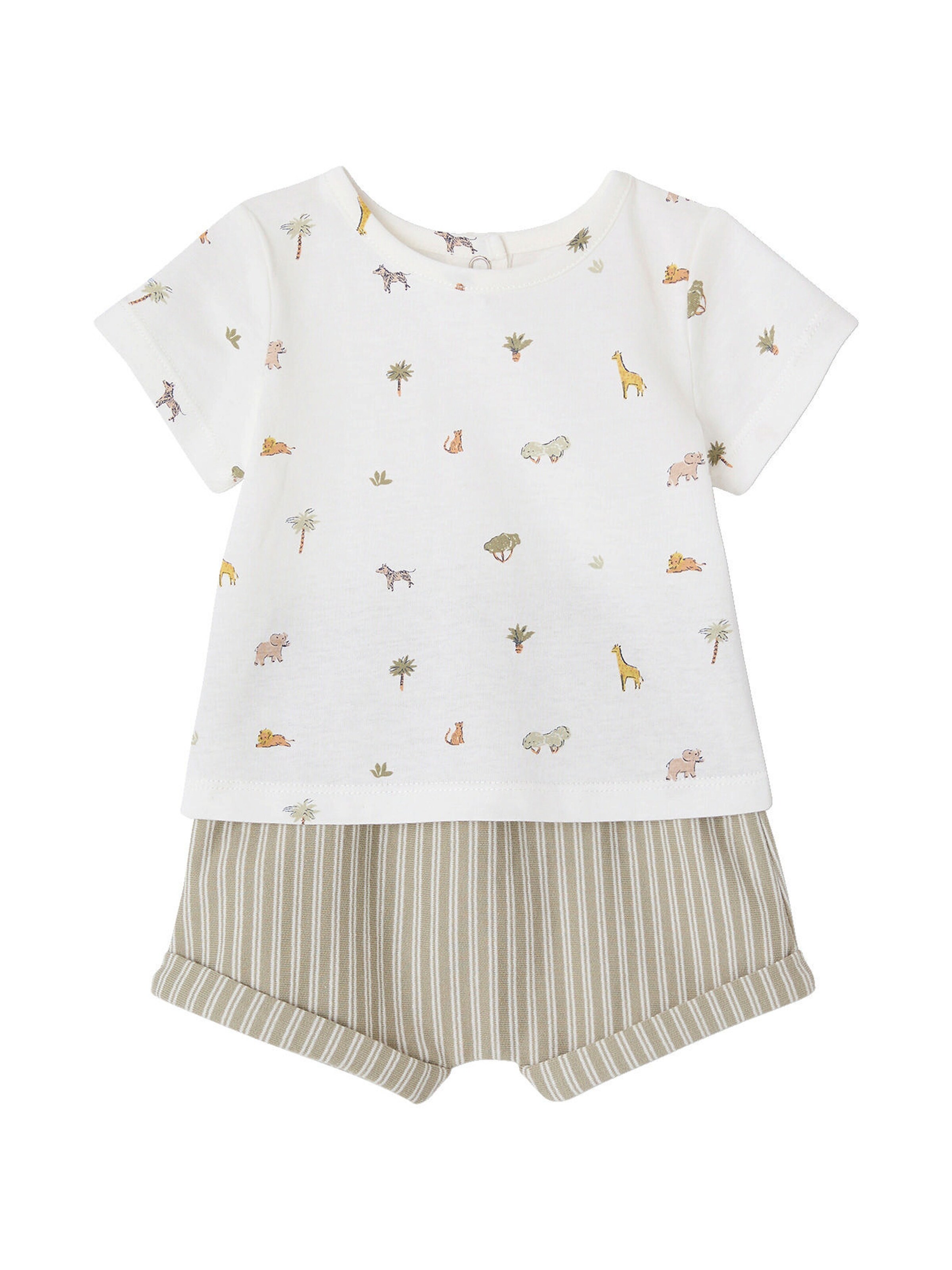 Vertbaudet Baby-Set: Bedrucktes T-Shirt & gestreifte Shorts khaki