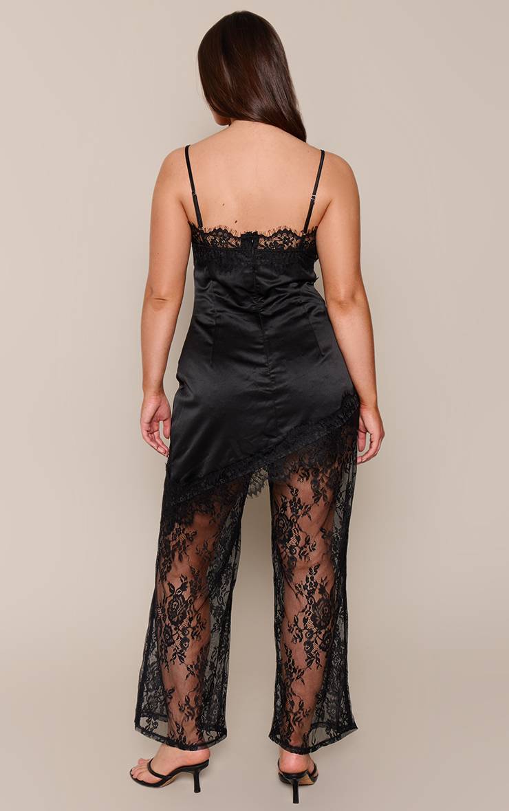 Noir Pantalon Large En Dentelle Sculptant