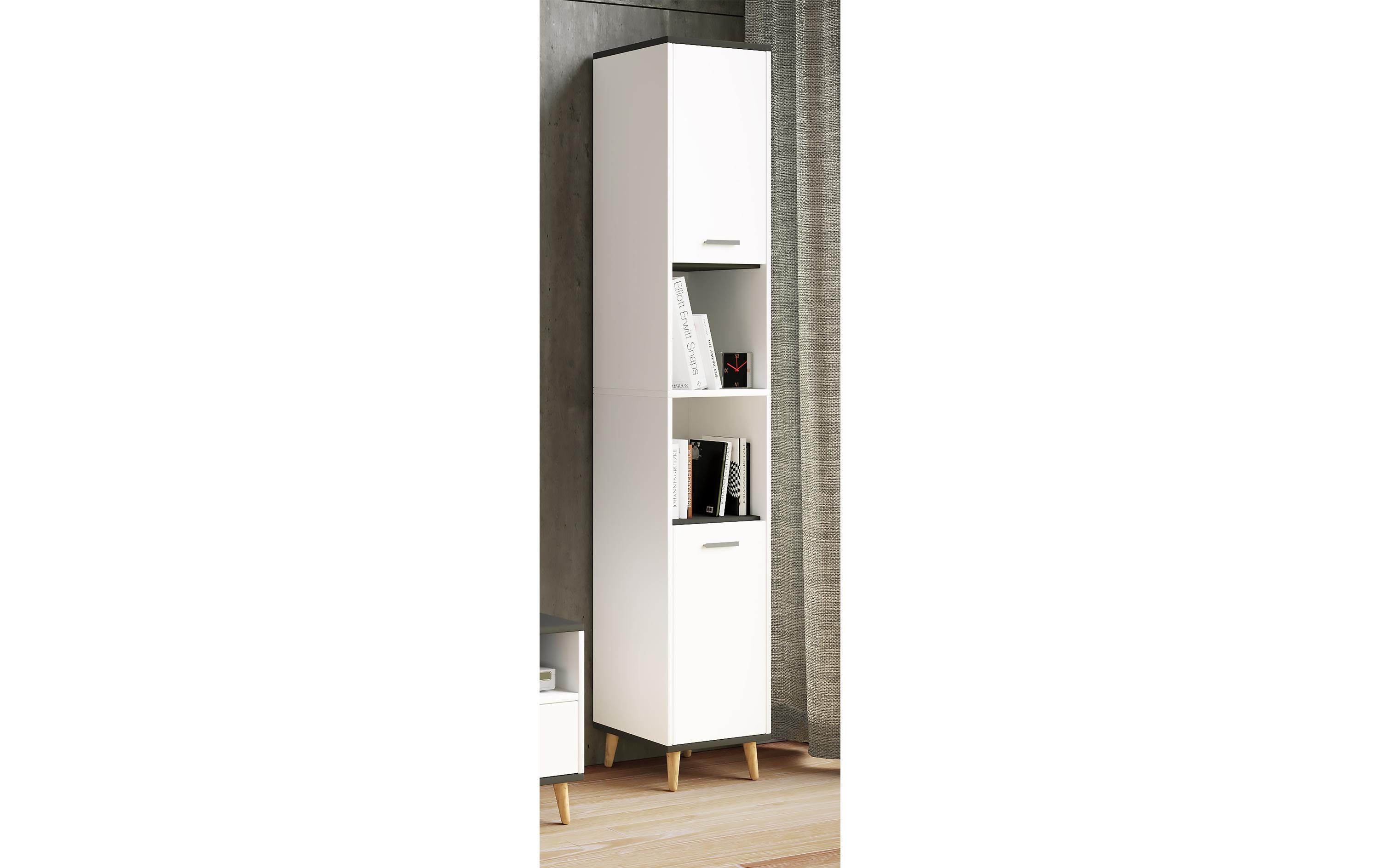 Badezimmerregal Landos 32 x 184 cm, Weiss/AnthrazitModerner Hochschrank für das Badezimmer
