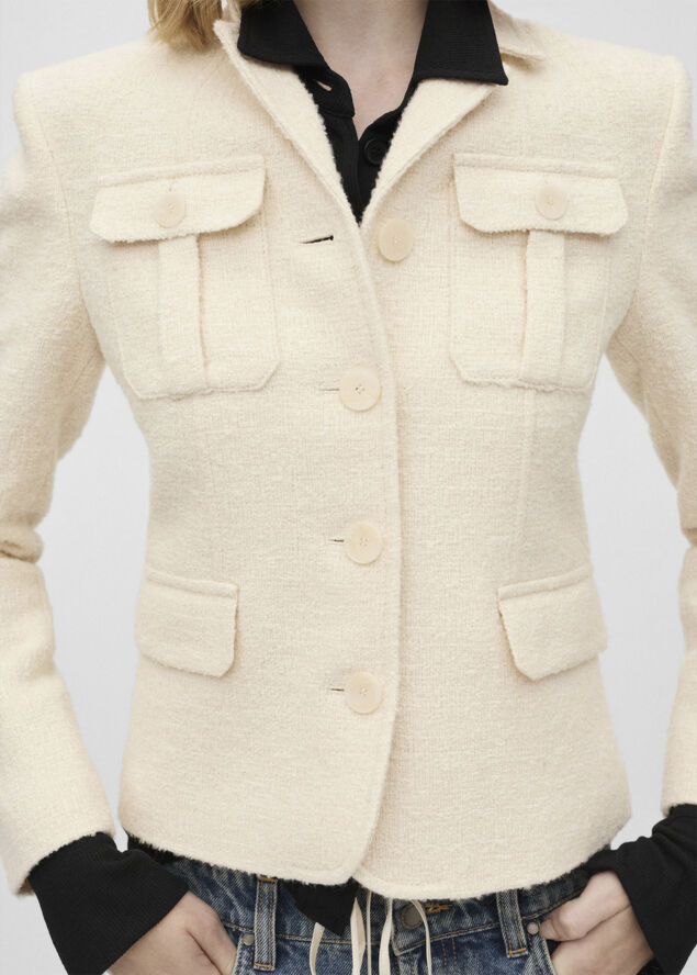 MANGO Blazer tweed pockets Light beige