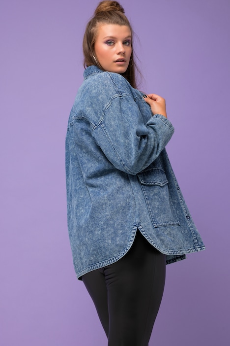 Jeanshemd, oversized, Klappentaschen, Hemdkragen, Langarm