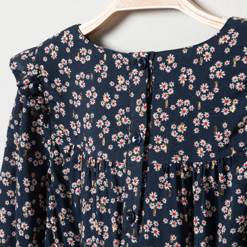 Robe à manches longues imprimée floral all-over - Bleu marine