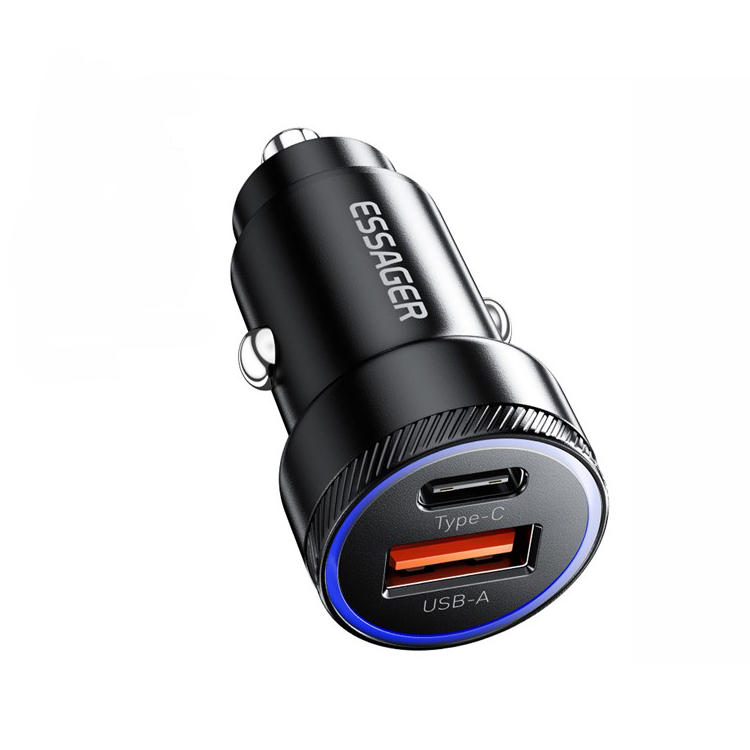 (54W) Universal USB A / USB C Auto KFZ Ladegerät mit LED Beleuchtung - Schwarz