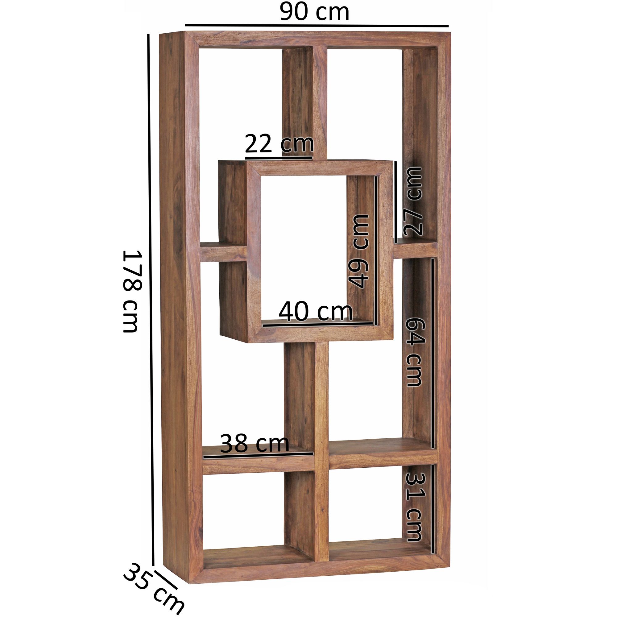 FineBuy Design Bücherregal Massiv Sheesham 180cm Massivholz Raumteiler Regal
