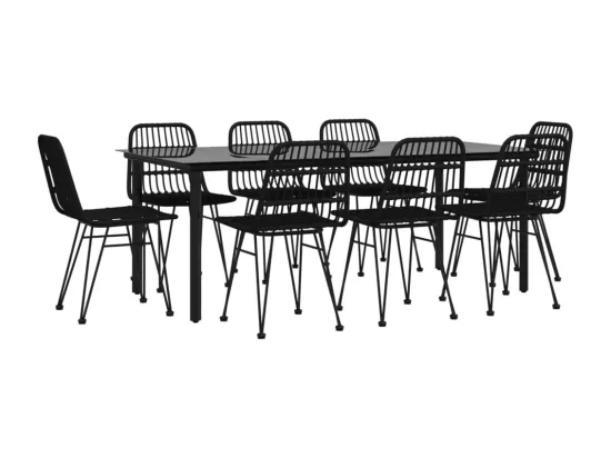 Ensemble à manger de jardin 9 pcs Noir Résine tressée