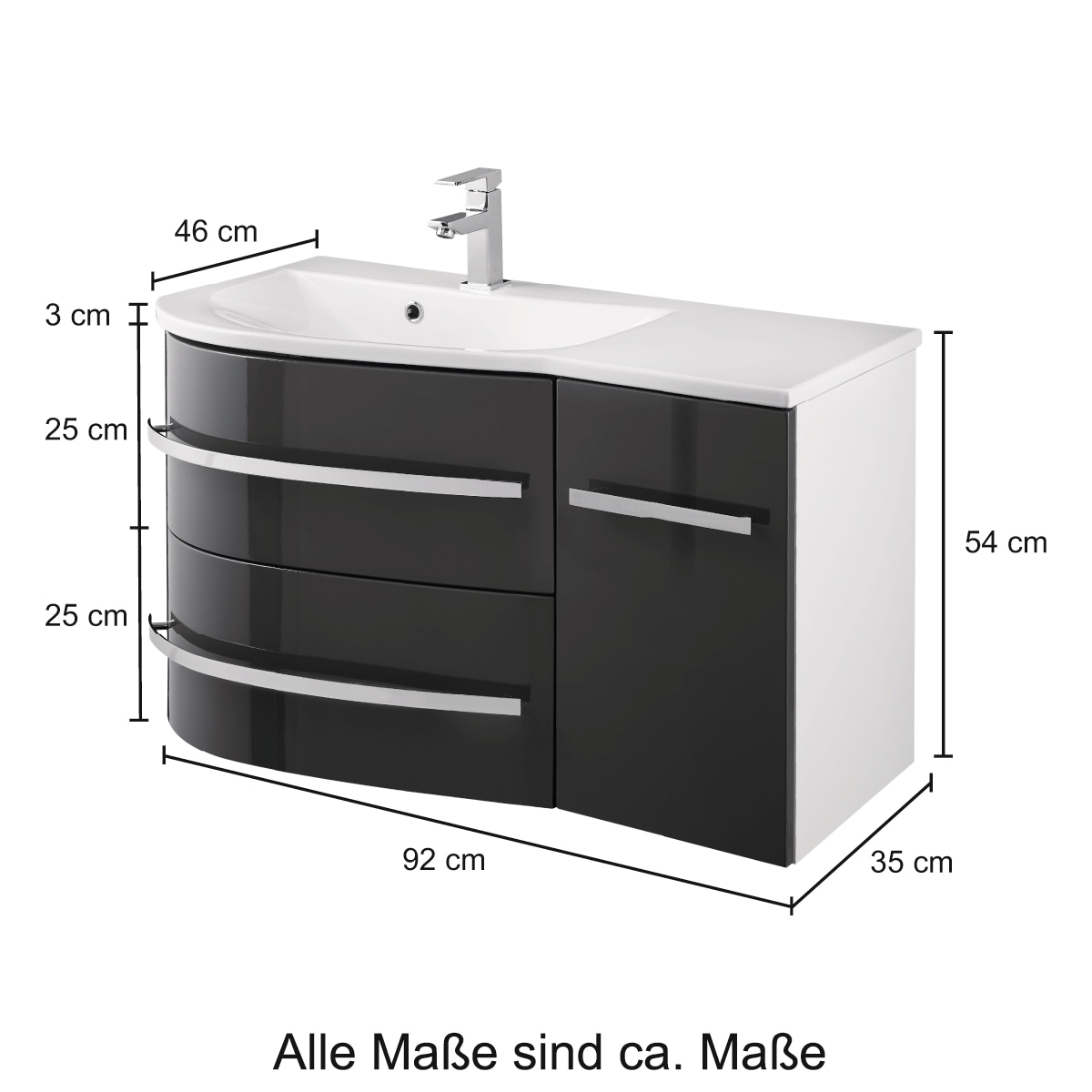welltime Waschtisch »OSLO« Breite 90cm, geschwungene Form, Ablage rechts