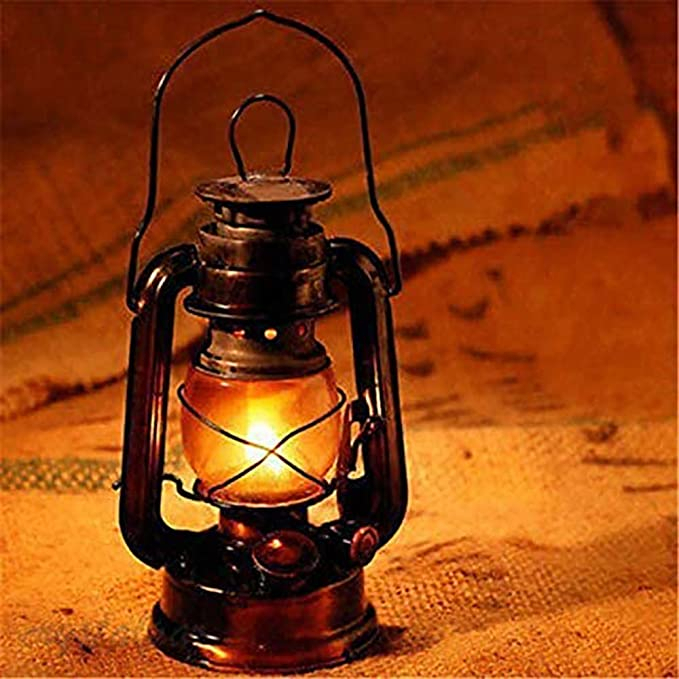 Mini Retro Öl Laterne Petrol Lampe Camping Sturmlaterne inkl. Flachdocht - Silber