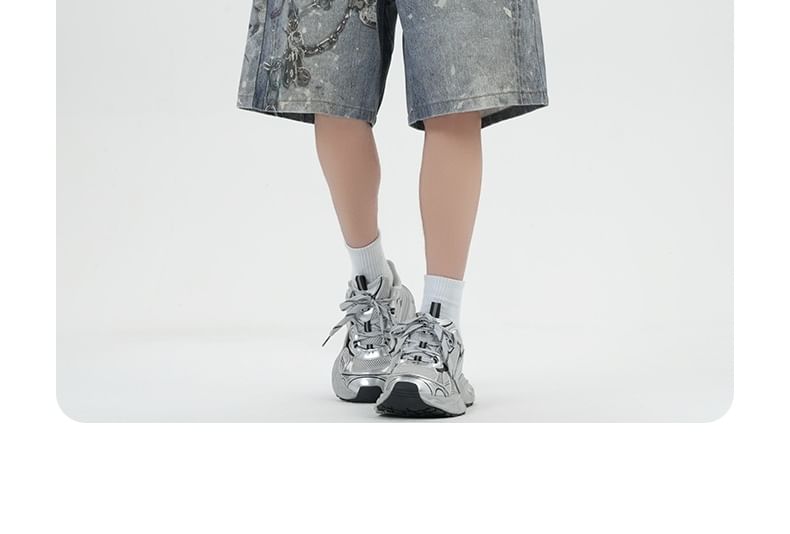 AXEN - Mid Rise Jorts met patroonprint en wash
