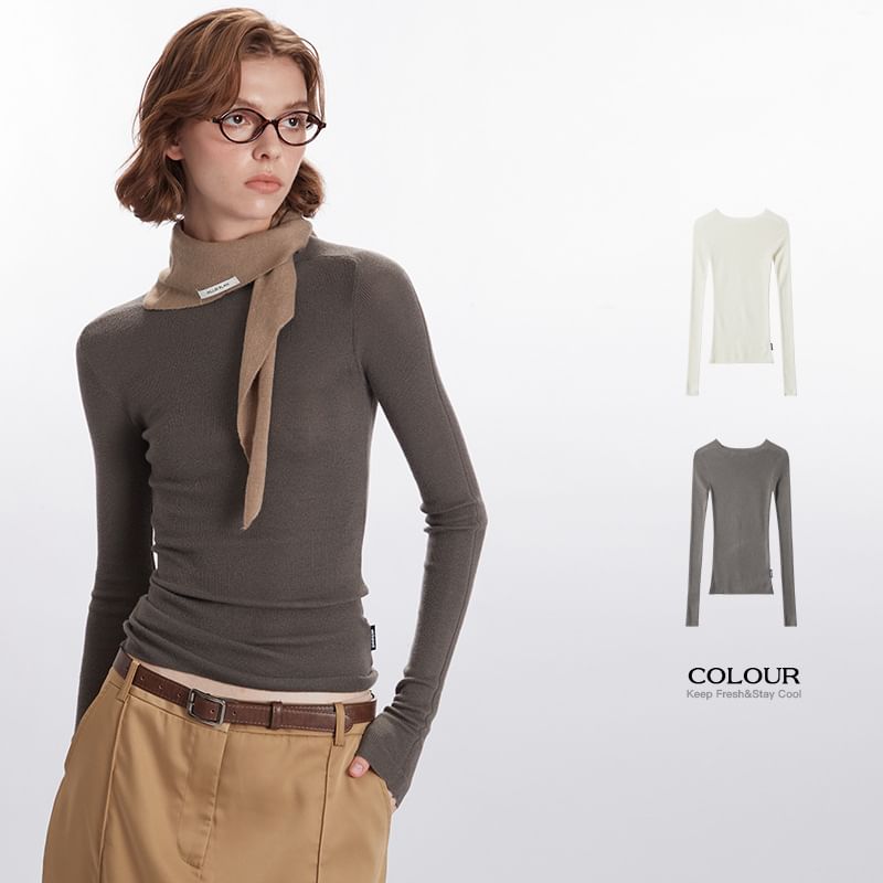 Nariele - Lange mouwen effen slim-fit gebreide top