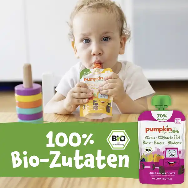 Bio Quetschie mit Kürbis, Süßkartoffel, Birne, Banane & Blaubeere