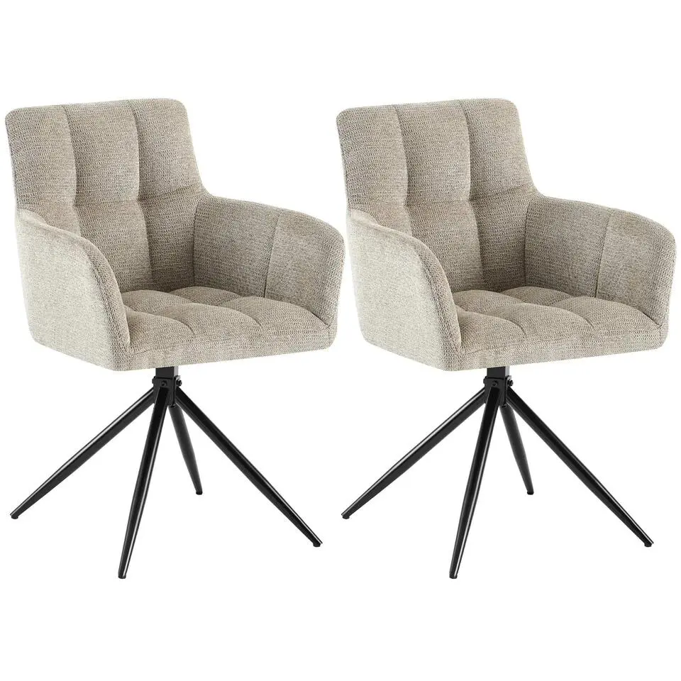 CLP Set van 2 Eetkamerstoel Jonah zwart Frame - Stof - taupe