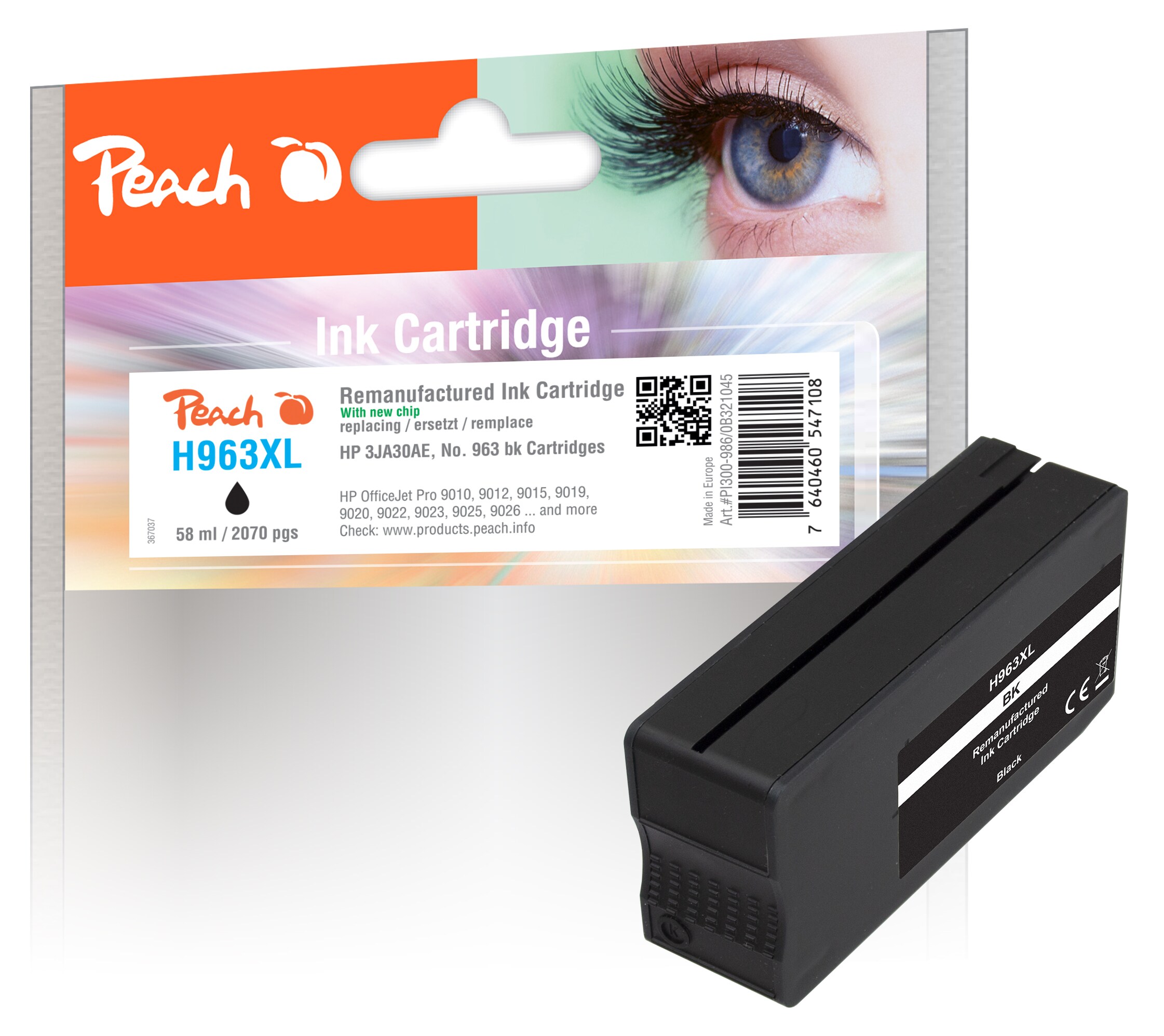 Peach Tintenpatrone schwarz HC kompatibel zu HP No. 963XL BK, 3JA30AE (wiederaufbereitet)