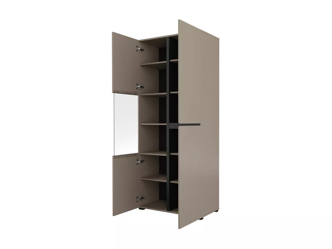 Vitrine haute 2 portes collection HAVANA. Coloris beige et noir.