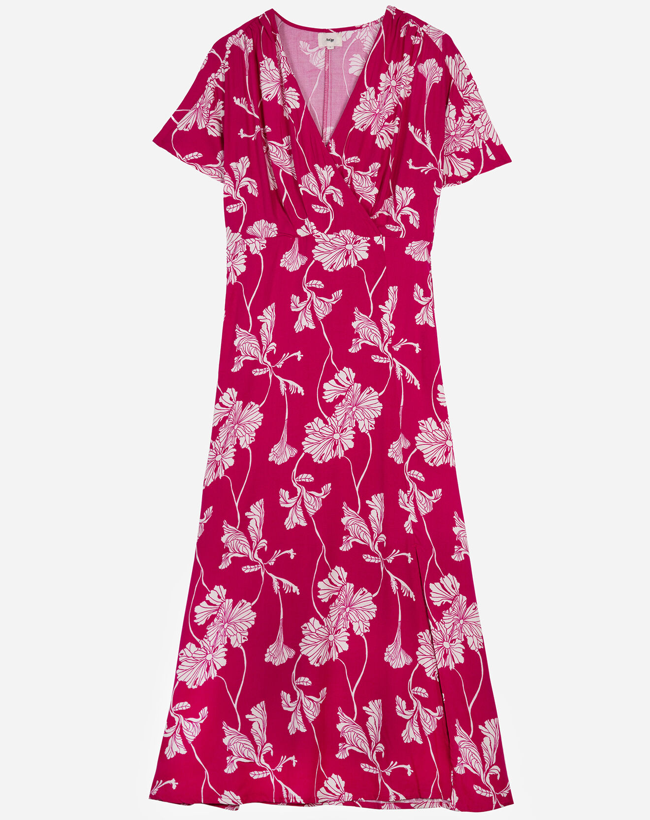 An'ge Robe mi-longue Camille cache-cœur framboise/blanc