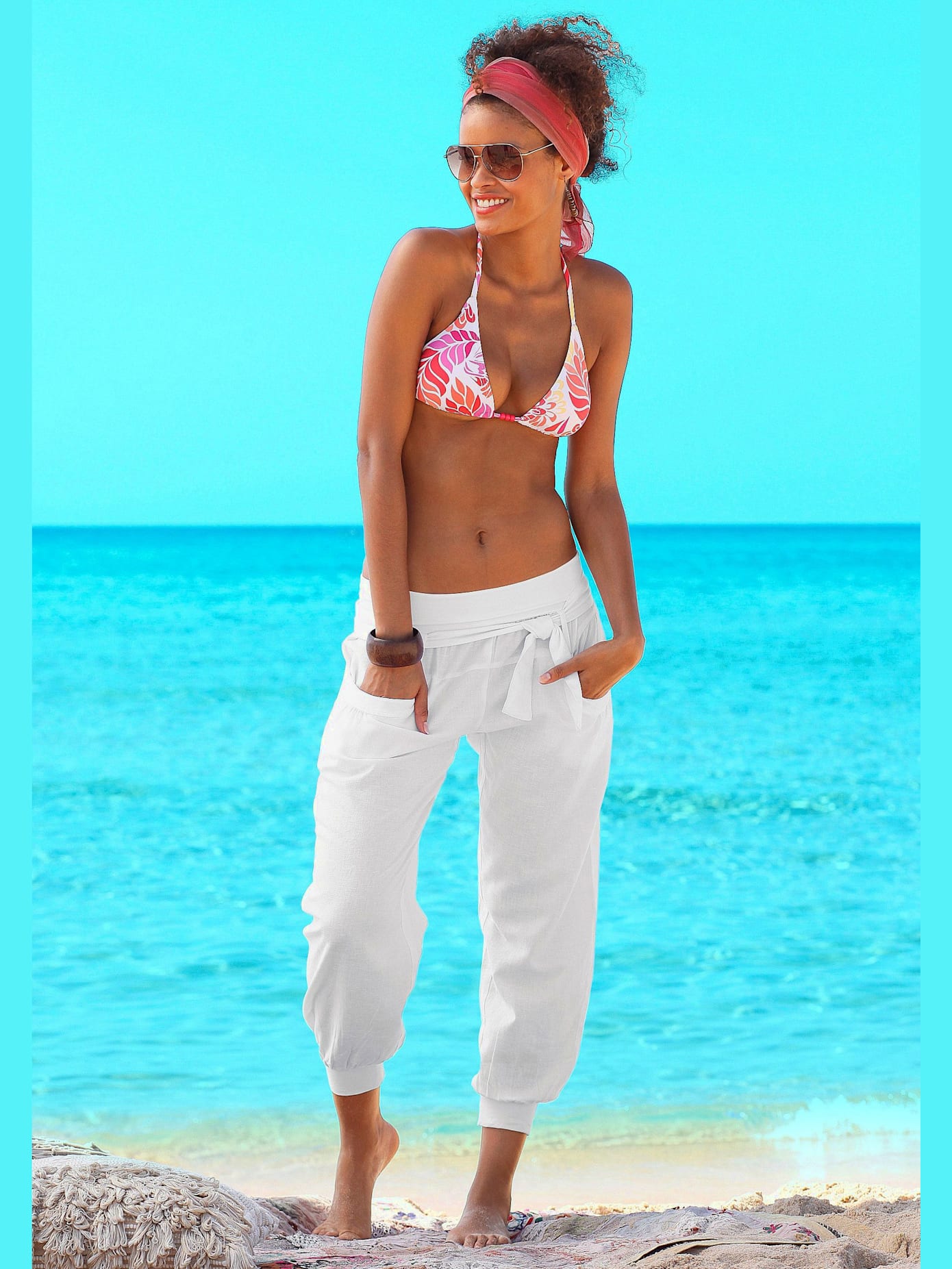 Pantalon de plage large ceinture en jersey