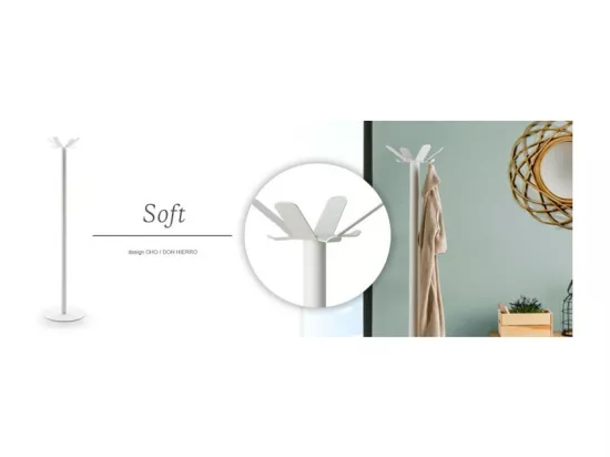 Porte-manteau SOFT, style minimaliste, 8 patères, Métal, Couleur : blanc