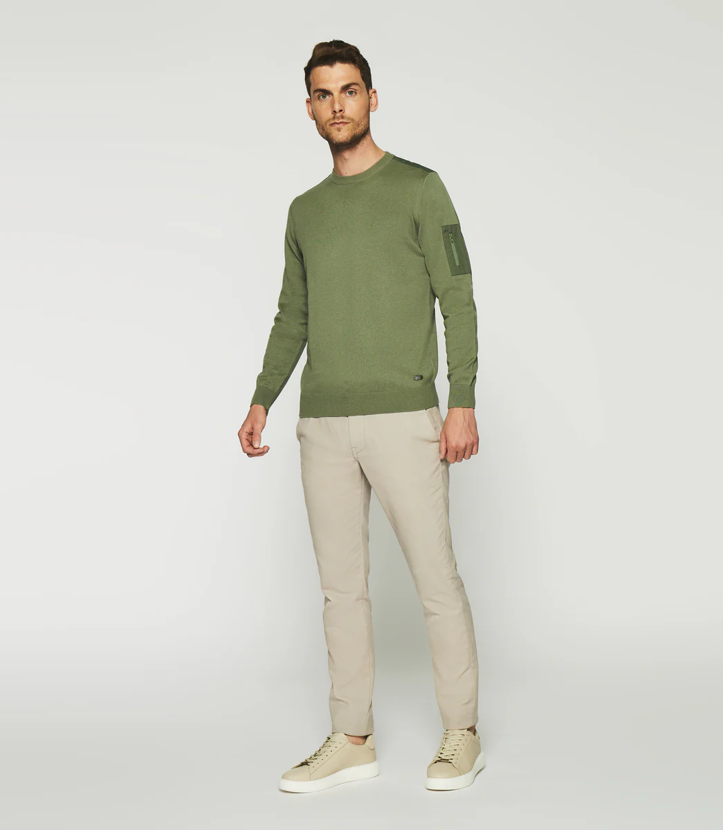 Pull col rond kaki DAVID