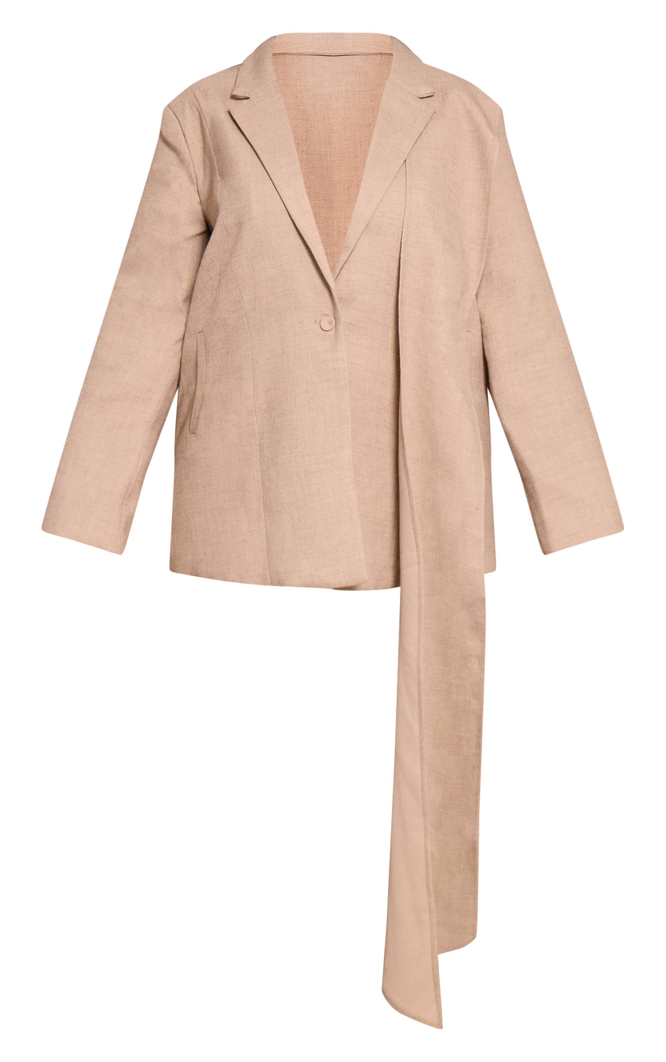 Gris Pierre Blazer Oversize Coordonné Avec Détail Foulard Drapé Tissé Plus