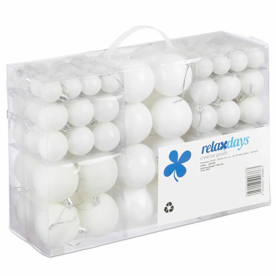 Relaxdays kerstballen - 100x st - wit - 3, 4 en 6 cm -kunststof