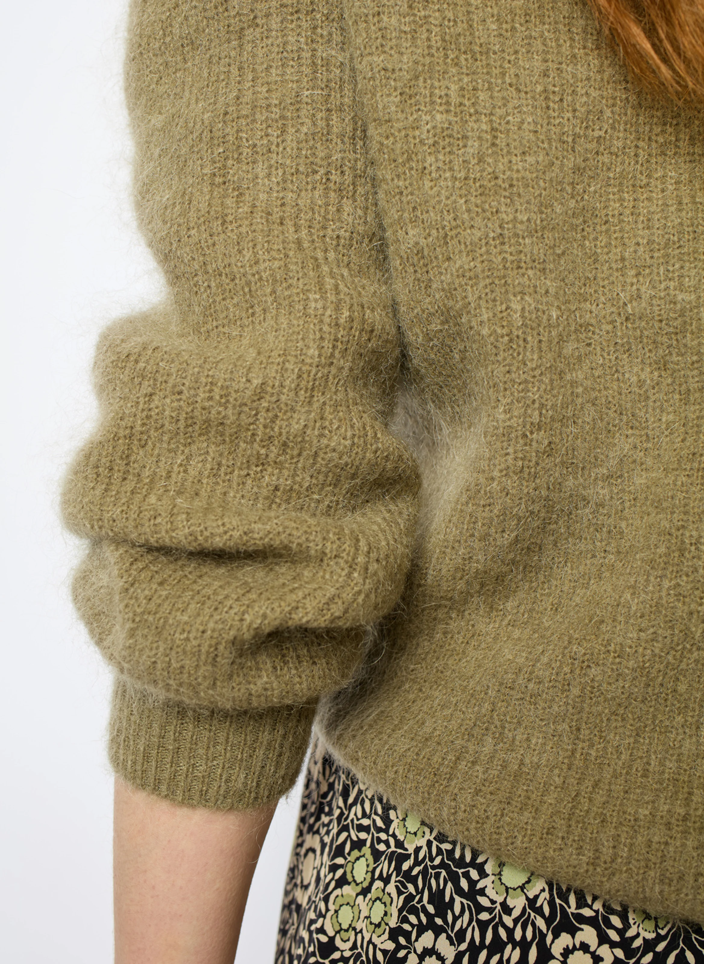 JOLINA - Pull droit à col rond en laine mélangée | Vert