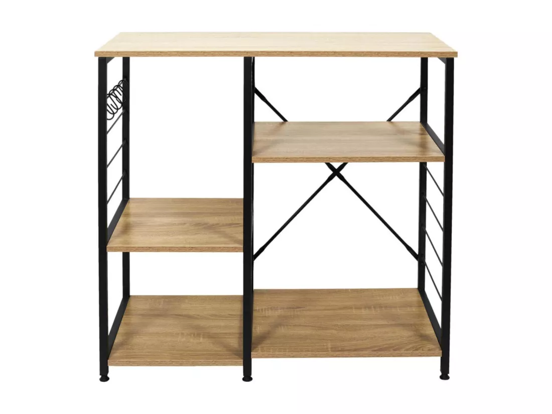 STAVI - Meuble de Rangement Métal Noir Plateaux Effet Bois
