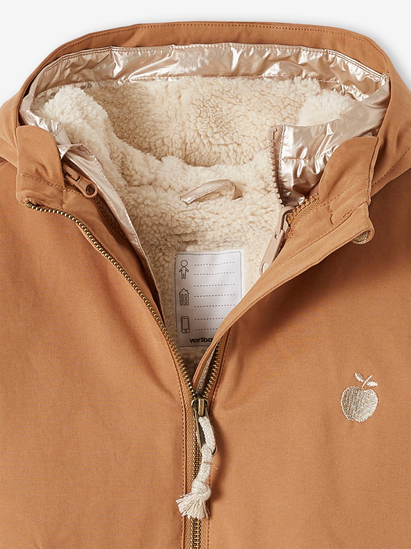 Parka verde com capuz para meninas, jaqueta acolchoada brilhante e forro de sherpa 3 em 1