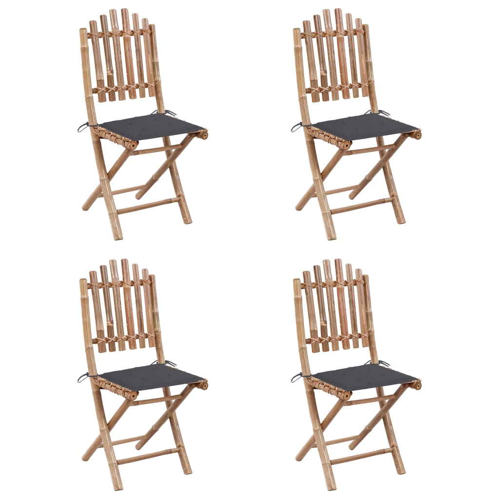 Mobilier à dîner d'extérieur pliable 5 pièces avec coussins bambou