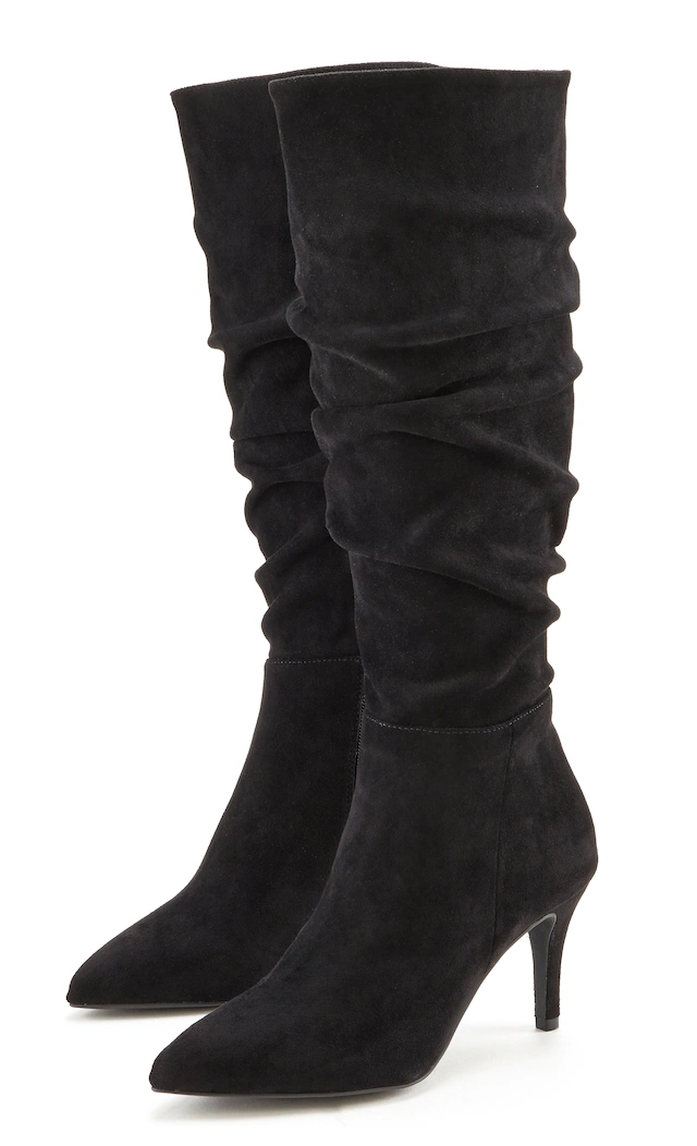 LASCANA Reissverschlussstiefel  mit modischer Raffung, Langschaft, High-Heel Stiefelette,Slouchy Boots