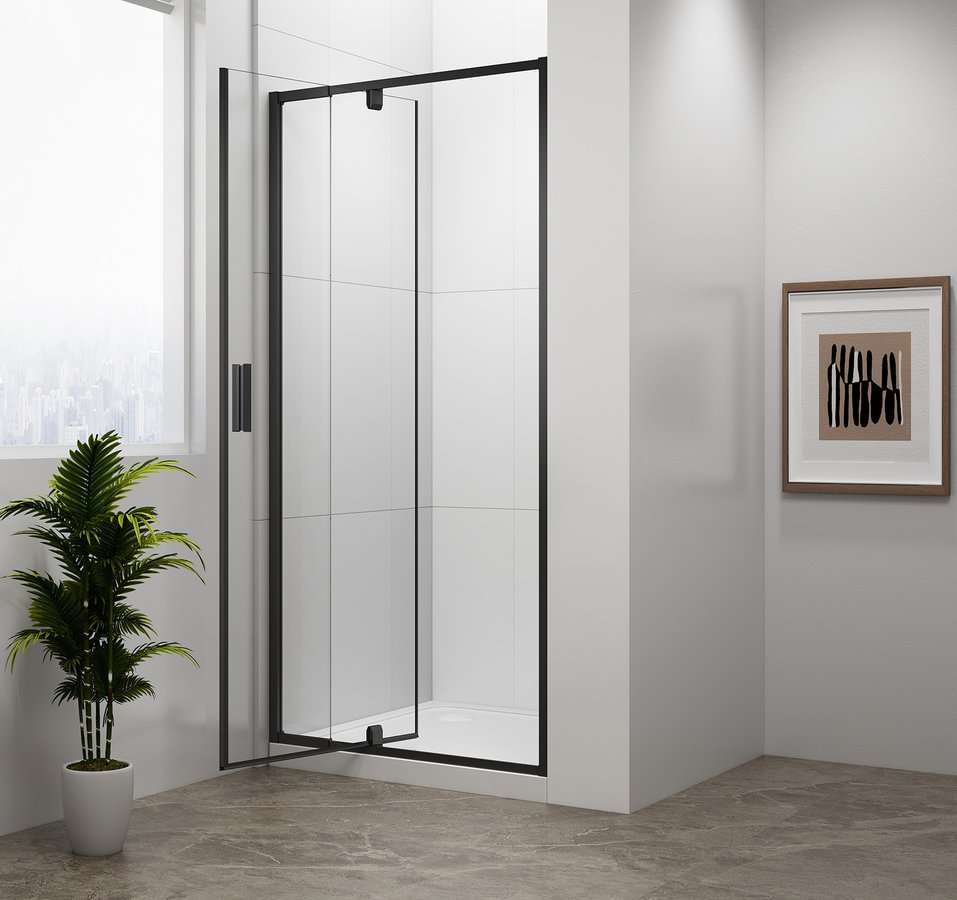 Polysan Easy Black douche draaideur helder glas 90x190cm zwart mat