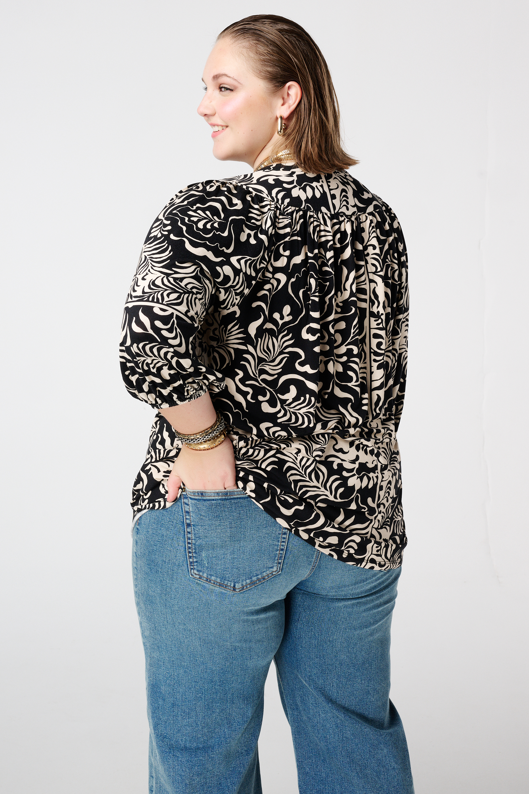 Jersey top met print Multi zwart-wit