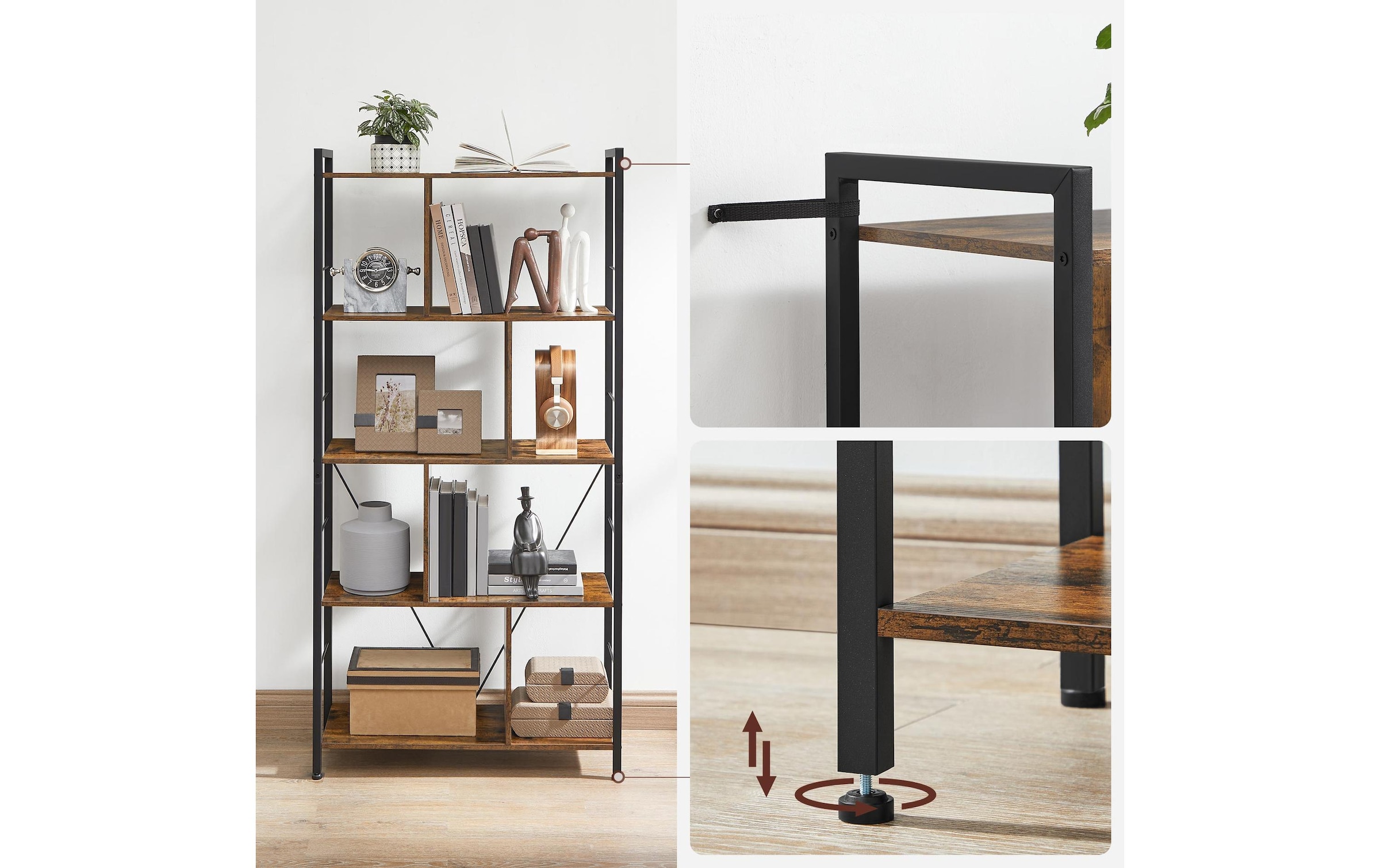 VASAGLE Bücherregal »VASAGLE Bücherregal Braun/Schwarz«