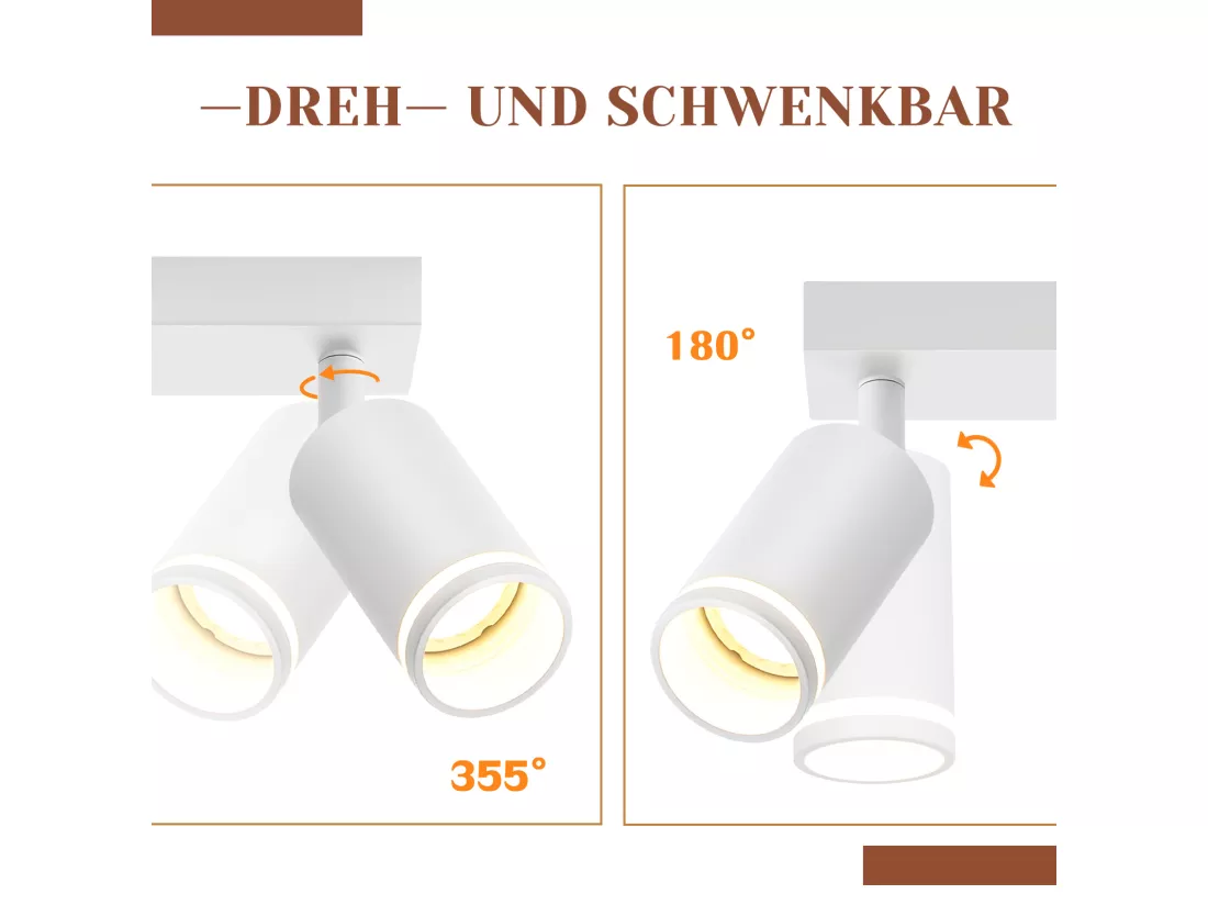 NETTLIFE Plafonnier Blanc moderne : 3 spots de plafond orientables en métal, plafonnier GU10, pour chambre, salle à manger, sans ampoule