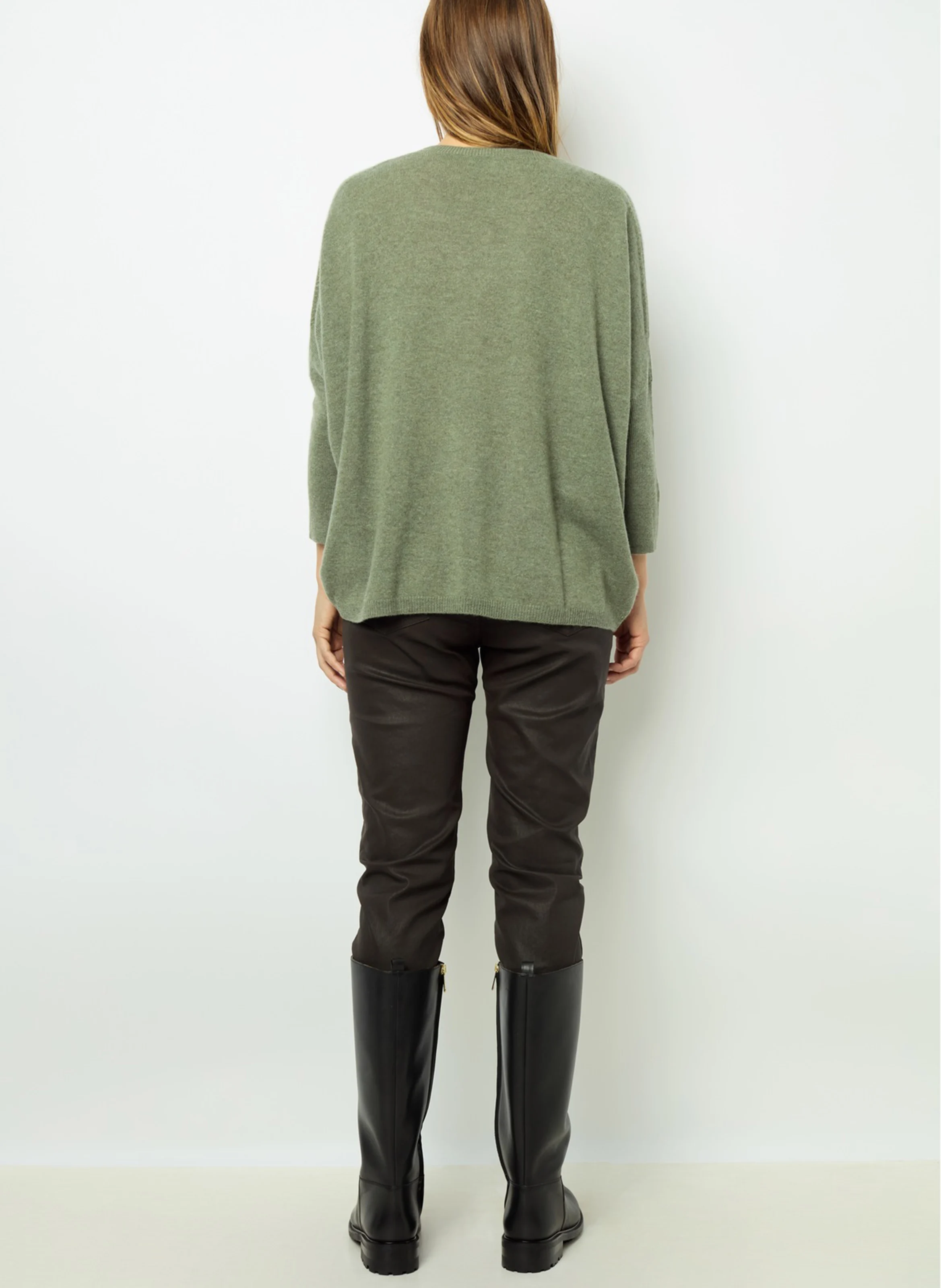 JOURDAN - Pull droit col V en cachemire | Kaki