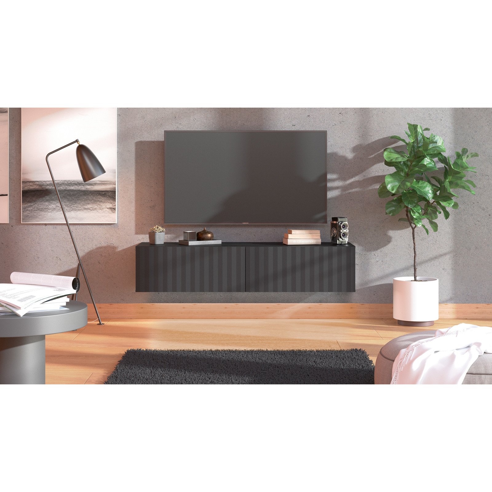 TV-Möbel Anbes Dekor schwarz 154 x 32 x 42 cm