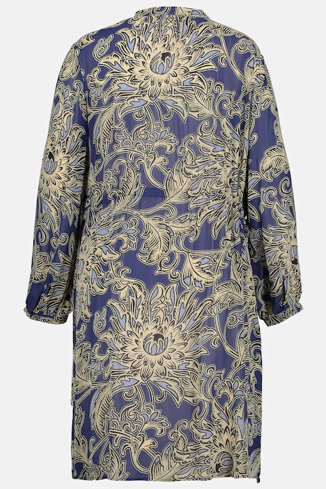 Tunika, Blüten, Oversized, Bindebänder, Rundhals, Langarm