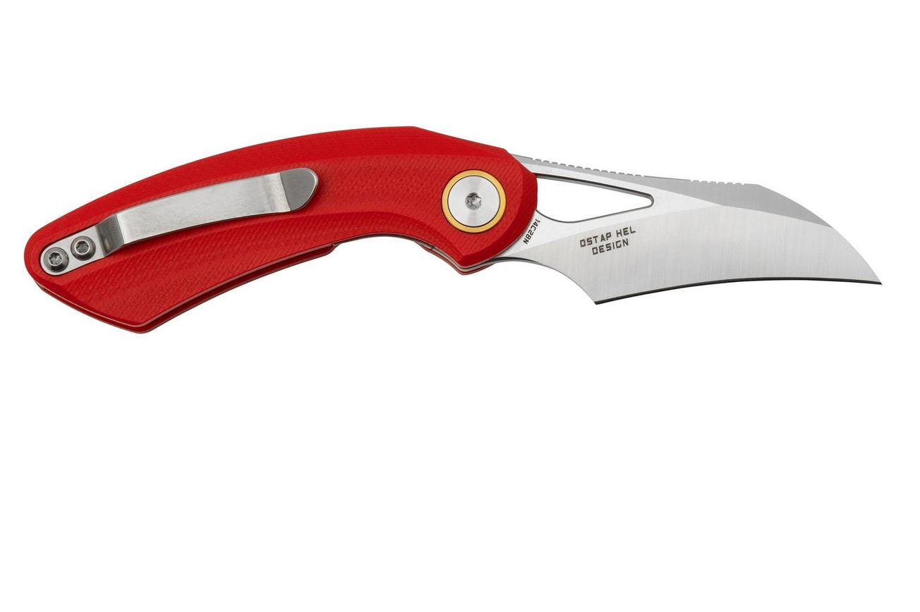Bestech Bihai Stonewashed Satin, Red G10 BG53C-1 zakmes, Ostap Hel design