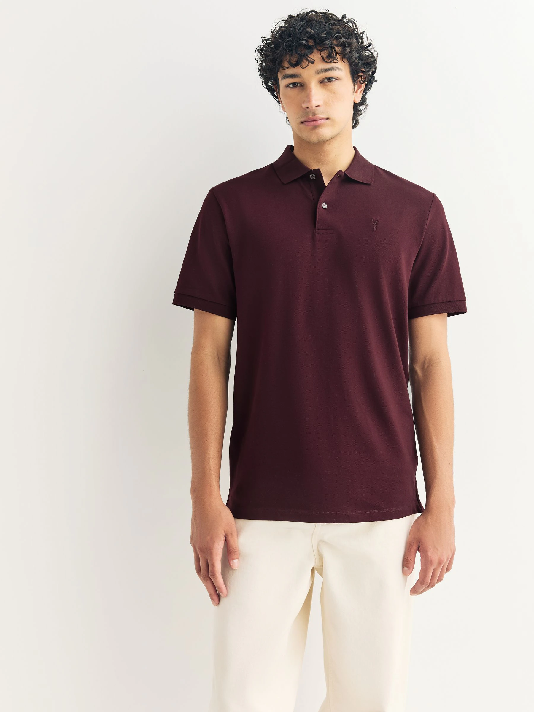 Bordeauxrood - Slim Fit - Long-Sleeve Pique Polo Shirt